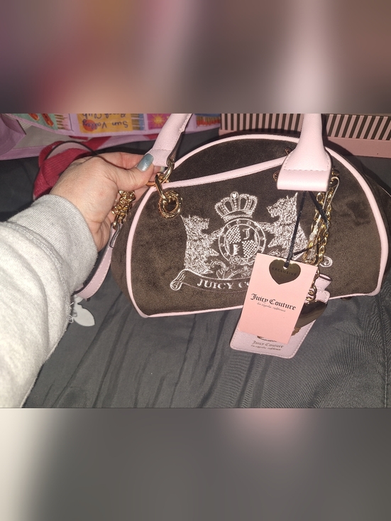 Juicy Couture Handbags - EXCLUSIVE Juicy Couture Pink & Brown Velvet Dome Bowler Bag